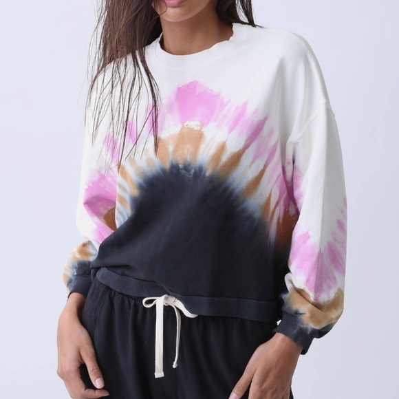 Electric & Rose Ronan Tie-Dye Oversized Boxy Pullover Sweatshirt Top - Picture 2 of 8
